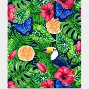Toucan and tropical garden watercolor Posters and Art